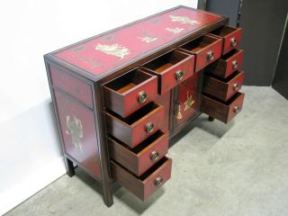 Theodore Alexander Red Lacquer Chinoiserie Painted Sideboard; Oriental Keepsakes 7