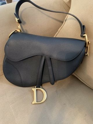 Authentic Christian Dior Medium Saddle Bag In Black Leather - Rare And Collectible