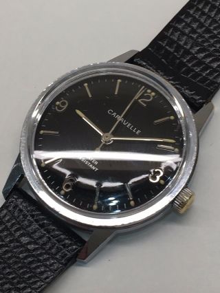 Vintage 1960s Caravelle By Bulova Mens Wrist Watch Black Dial 33mm Ex