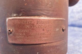 WW2 Brass US Navy Life Boat No.  5 Compass NXSS - 76281 Military Binnacle 4