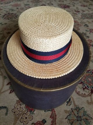 1970s Brooks Brothers Straw Boater Skimmer Large Sz 7 1/2 - Made In Italy