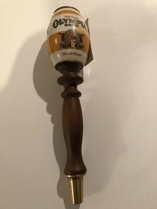 Vintage Olympia Barrel Brass,  Ceramic,  Wood,  Figural Draft Beer Tap Handle Rare