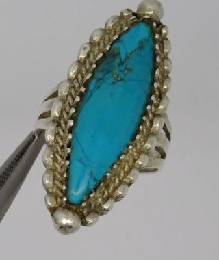 Vintage Old Pawn Native American Navajo Sterling Silver Turquoise Ring Signed