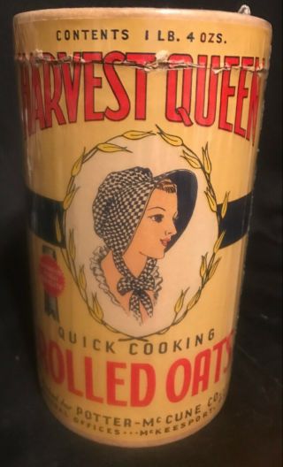Vintage Harvest Queen Brand Rolled Oats Container 1lb 4oz Box Graphics