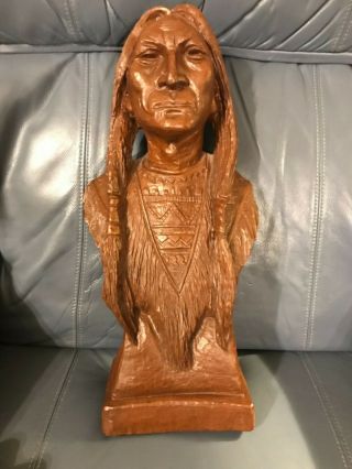 Vintage Rare Red Mill Native American Indian Chief Bust Statue Cigar Shop? 1987