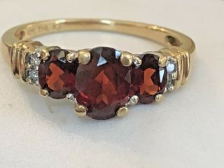Vintage Estate 14k Gold Natural Garnet Diamond Ring Designer Signed Thl