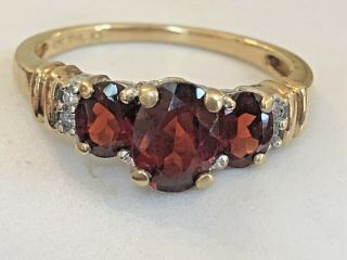 VINTAGE ESTATE 14K GOLD NATURAL GARNET DIAMOND RING DESIGNER SIGNED THL 5