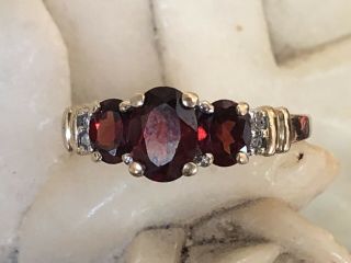 VINTAGE ESTATE 14K GOLD NATURAL GARNET DIAMOND RING DESIGNER SIGNED THL 6