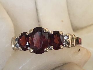 VINTAGE ESTATE 14K GOLD NATURAL GARNET DIAMOND RING DESIGNER SIGNED THL 8