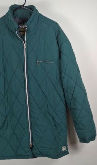 Vintage Stussy Diamond Quilted Hunter Green Burly Gear Authentic USA XL RARE 3