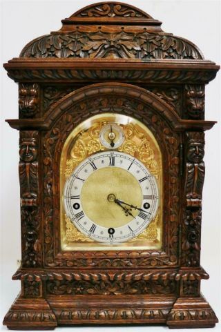 Antique Carved Oak 3 Train 5 Gong Musical Westminster Chime W&h Bracket Clock