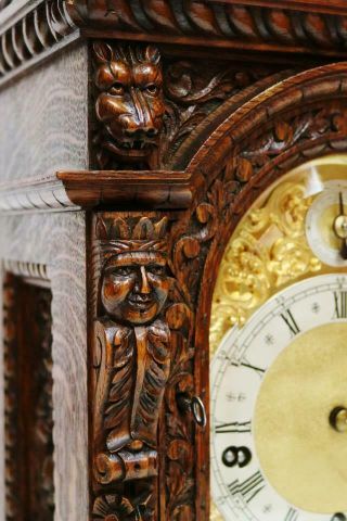 Antique Carved Oak 3 Train 5 Gong Musical Westminster Chime W&H Bracket Clock 3