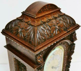 Antique Carved Oak 3 Train 5 Gong Musical Westminster Chime W&H Bracket Clock 4