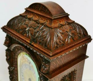 Antique Carved Oak 3 Train 5 Gong Musical Westminster Chime W&H Bracket Clock 8