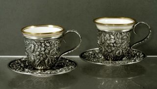 AG Schultz Sterling Tea Set c1905 Hand Decorated 11