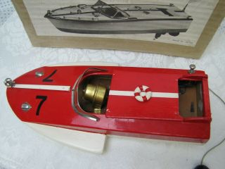 Vintage Motorized Wooden toy Race Boat with box made in JAPAN 2