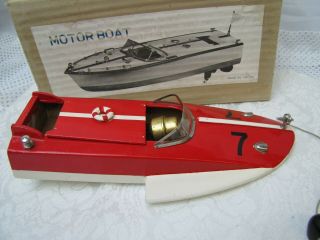 Vintage Motorized Wooden toy Race Boat with box made in JAPAN 3