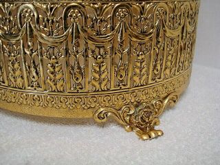 vtg Hollywood Regency metal Gold Brass tone Acrylic Waste Basket Trash Can roses 3