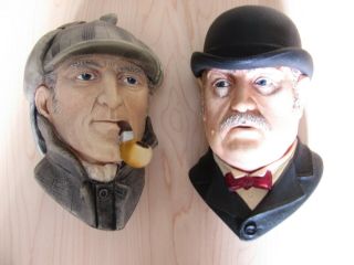 Vintage Bossons Chalkware Wall Head Busts Of Sherlock Holmes And Dr.  Watson