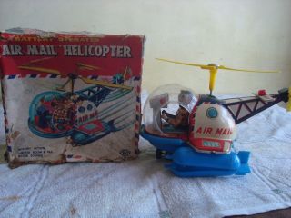Old Vintage Battery Opertaed Air Mail Helicopter Toy From Japan 1960
