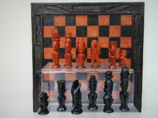 Vintage Chess Set Mayan Tribe K 90 Mm No Board Or Box