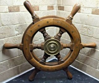 16 " Vintage Wooden Ship Wheel Boat Steering Nautical Maritime 1970 