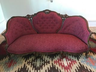 Antique Victorian Red Couch And Chair Reupholstered And Wood Refinished