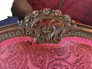 Antique Victorian red couch and chair reupholstered and wood refinished 3