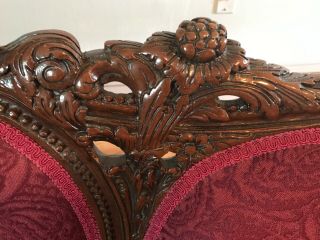 Antique Victorian red couch and chair reupholstered and wood refinished 4