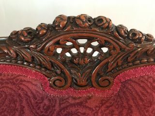 Antique Victorian red couch and chair reupholstered and wood refinished 7