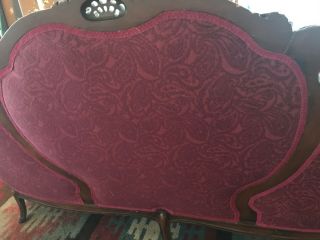 Antique Victorian red couch and chair reupholstered and wood refinished 9