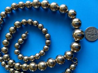 Lovely Vintage 24 " L Taxco Mexican 925 Silver Graduated Bead Pearls Necklace 62g