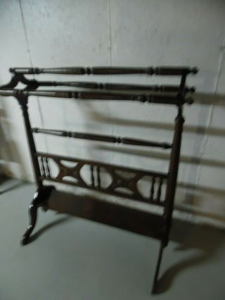 Antique Vintage Very Large Oranate Mahogany Quilt Hanger Rack Stand 2