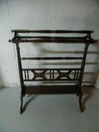 Antique Vintage Very Large Oranate Mahogany Quilt Hanger Rack Stand 7