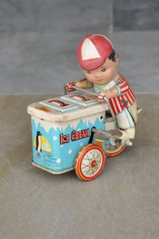 Vintage Wind Up Ice Cream Trolly Vendor Litho Tin Toy,  China
