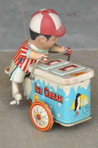 Vintage wind Up Ice Cream Trolly Vendor Litho Tin Toy,  China 2