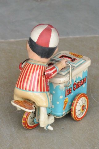 Vintage wind Up Ice Cream Trolly Vendor Litho Tin Toy,  China 4