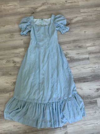 (mj) Vintage Boho 70s Prairie Dress Maxi Hippie Jane Austen Blue Floral