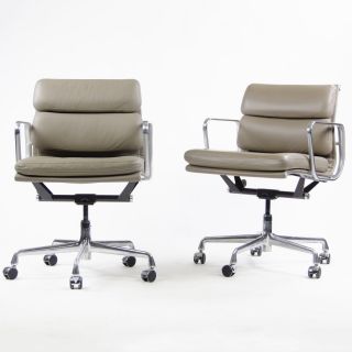 Eames Herman Miller Soft Pad Aluminum Group Chair Gray Leather 2005 2x Avail