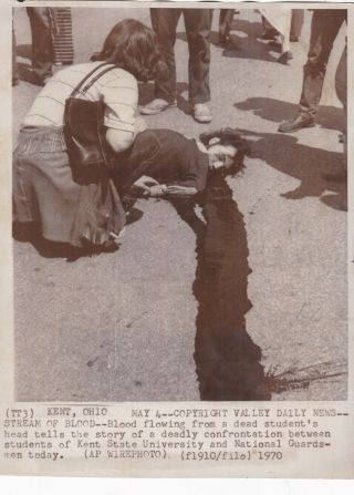 Vintage Silver Photograph 1970 Kent State University Massacre Blood Trail