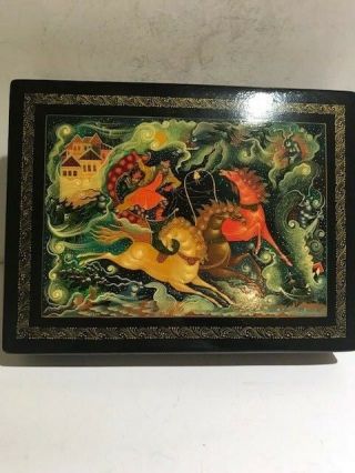 Vintage Soviet Russian Russia " Mstera " Lacquer Hand Painted Signed " Demons " Box