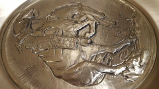 Sterling Silver 22 oz Frederic Remington Bronc & Rattle Snake Plate 6145 11