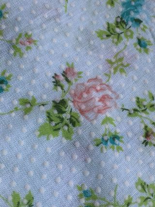 Vintage Aqua Roses Flocked Swiss Dot Fabric Semi - Sheer Doll Dress 1 1/2 Yd x 44 3