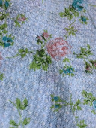 Vintage Aqua Roses Flocked Swiss Dot Fabric Semi - Sheer Doll Dress 1 1/2 Yd x 44 6