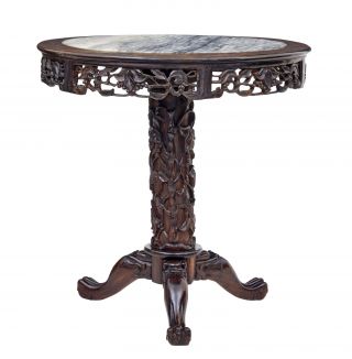 19th Century Chinese Carved Hardwood Center Table With Marble Top
