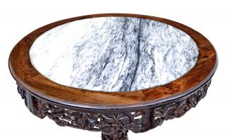 19TH CENTURY CHINESE CARVED HARDWOOD CENTER TABLE WITH MARBLE TOP 2