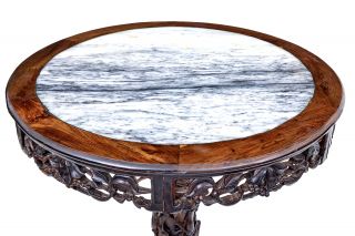 19TH CENTURY CHINESE CARVED HARDWOOD CENTER TABLE WITH MARBLE TOP 3