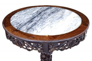 19TH CENTURY CHINESE CARVED HARDWOOD CENTER TABLE WITH MARBLE TOP 4