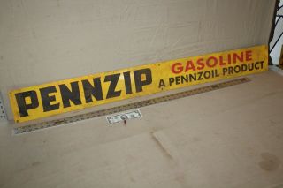 Scarce 54 " Vintage Pennzoil Pennzip Gasoline Painted Metal Sign Gas Oil Service
