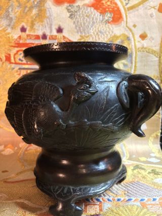 Heavy Antique Chinese Bronze Censer Pot Phoenix Elephant Handles 1900